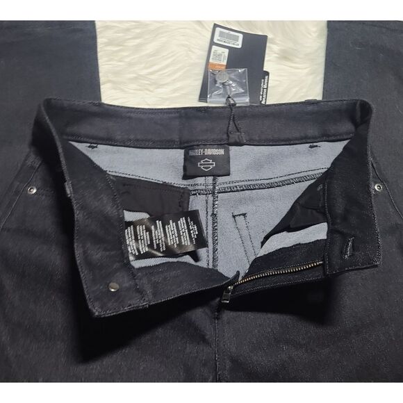 NWT|Harley Davidson Carve Black Denim Riding Pants, 30 - Picture 10 of 16